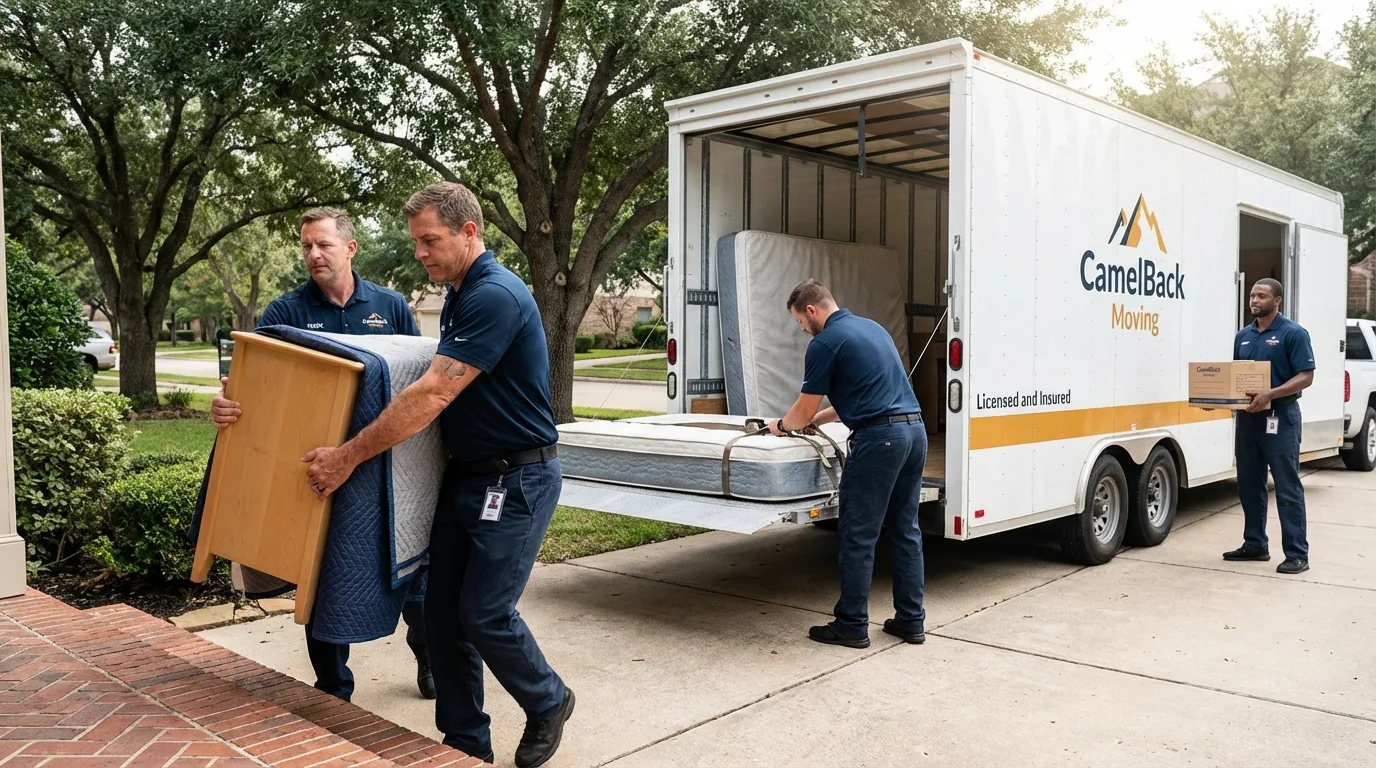 Crew loading residential truck for cross-state move from Waukesha, WI