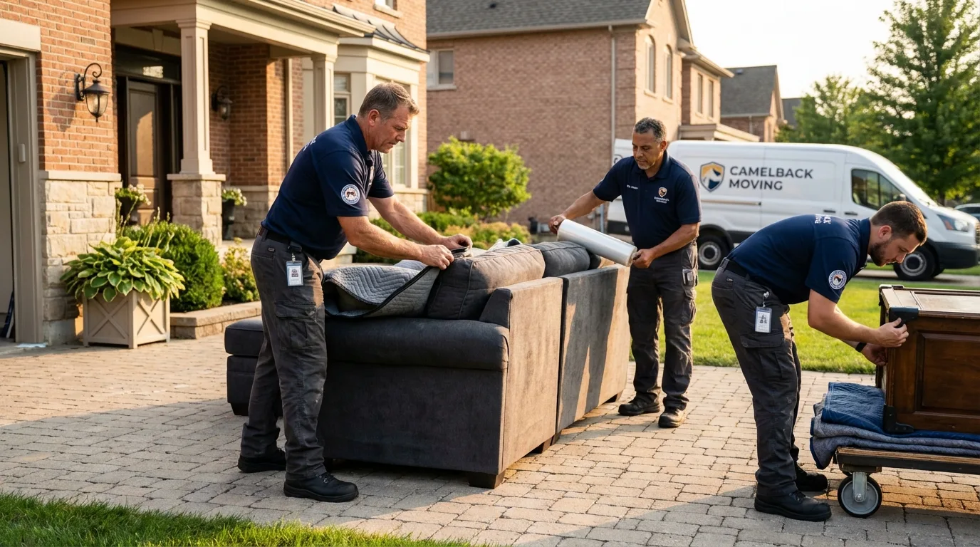 Large estate moving crew wrapping furniture in Waukesha, WI