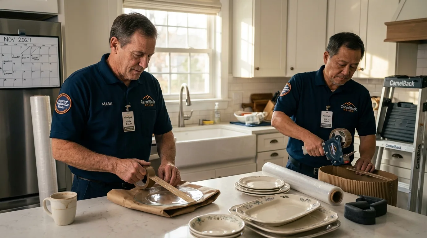 Professional crew packing kitchen dishware in Waukesha, WI