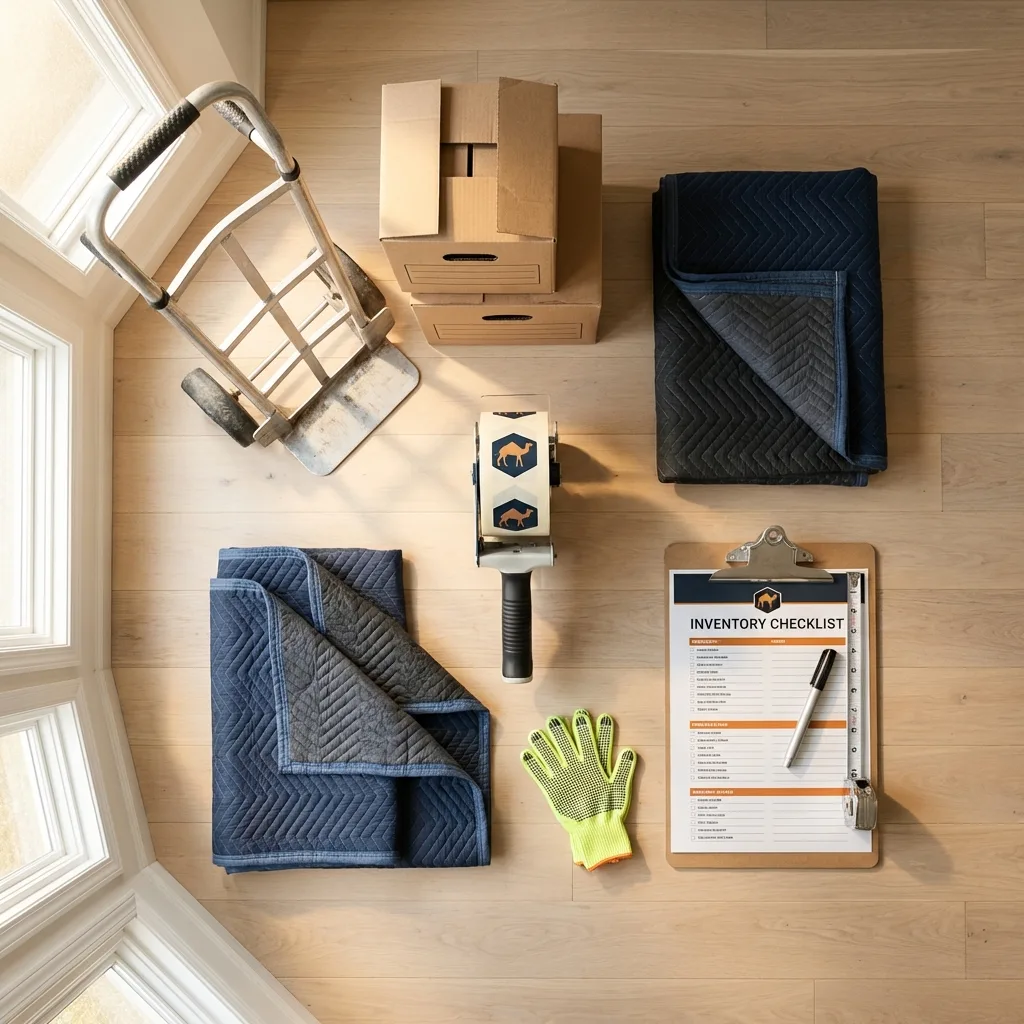 Professional moving supplies and packing materials layout for Waukesha residential relocations